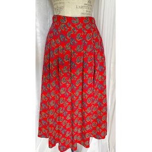 Vintage 80s Red Paisley Pleated Skirt Size: 14/ Large